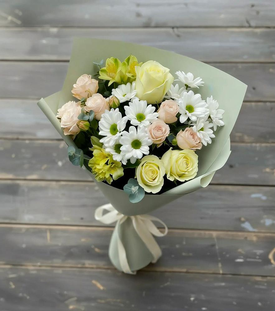 Букет цветов из: Альстромерии, Розы и Хризантемы в Клин-9