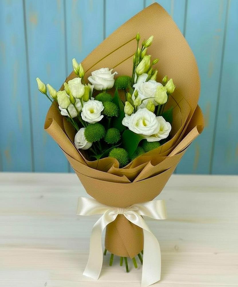 Букет цветов из: Хризантемы и Лизиантусы в Клин-9