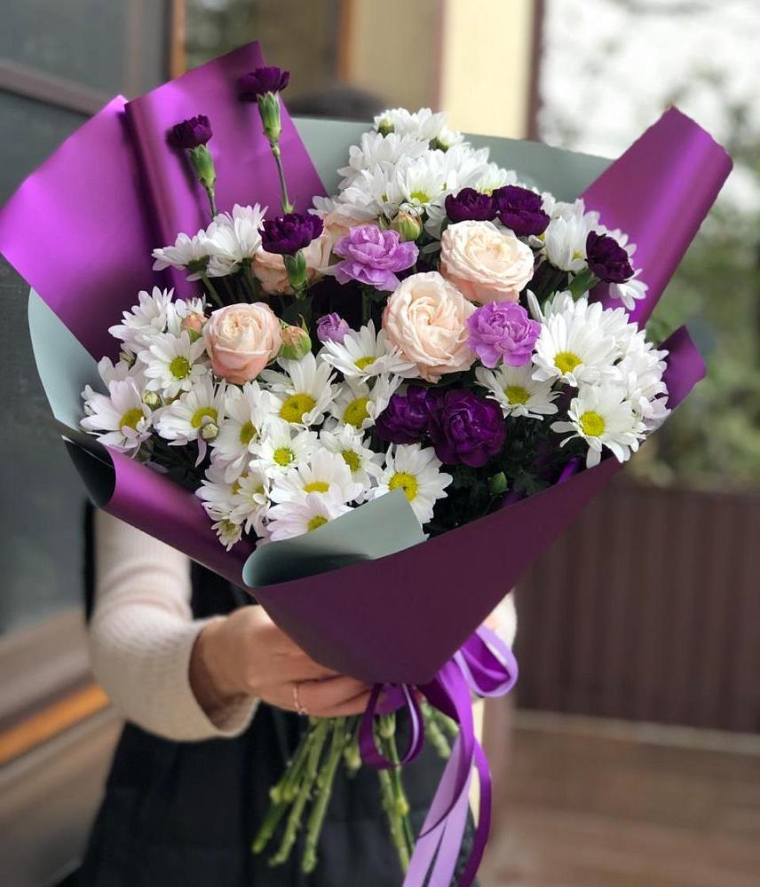 Букет цветов из: Хризантемы, Гвоздики и Розы в Клин-9