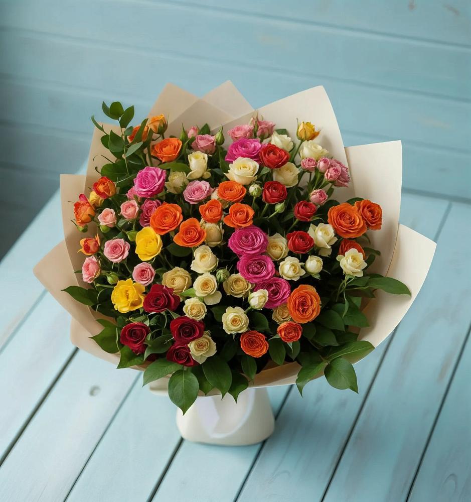 Букет Микс из разноцветных кустовых роз в Клин-9