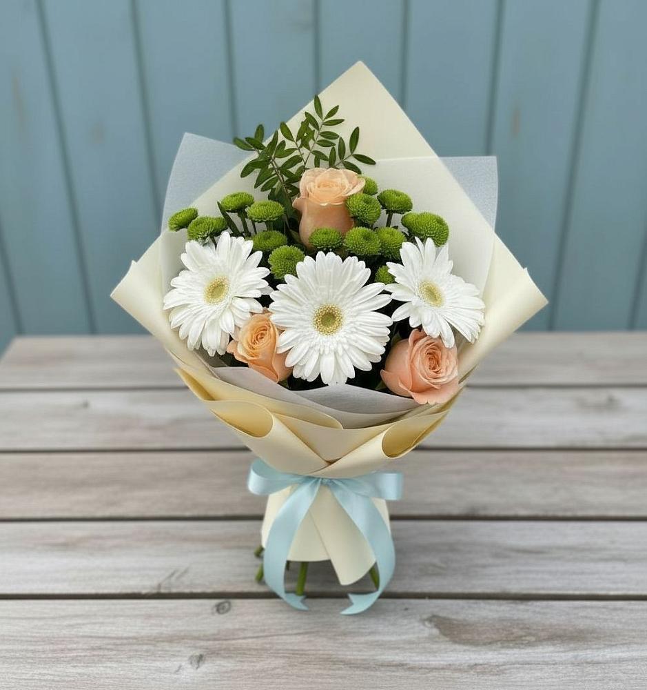 Букет цветов из: Герберы, Розы и Хризантемы в Клин-9