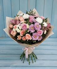 Букет цветов из:  Хризантемы, Розы и Альстромерии в Клин-9